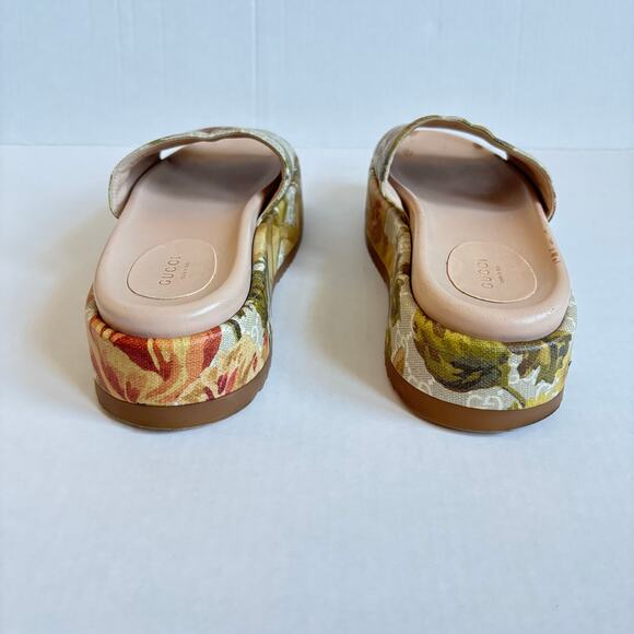 Gucci Angelina Platform Slide Sandals Beige GG Monogram Floral Canvas Size EU 38 - Picture 8 of 14